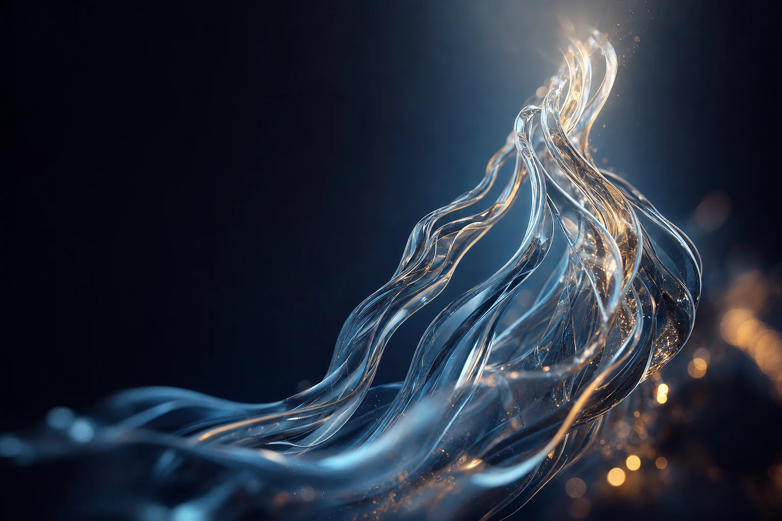 Abstract glass and liquid forms converging upward, suggesting growth
